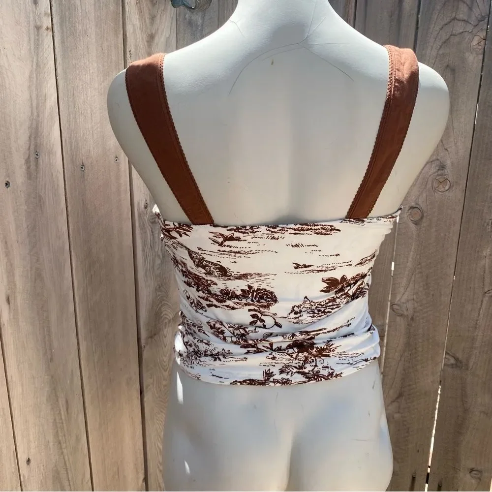 Free people Printed 2 Tone Tank in Oak Combo Brown and White size small